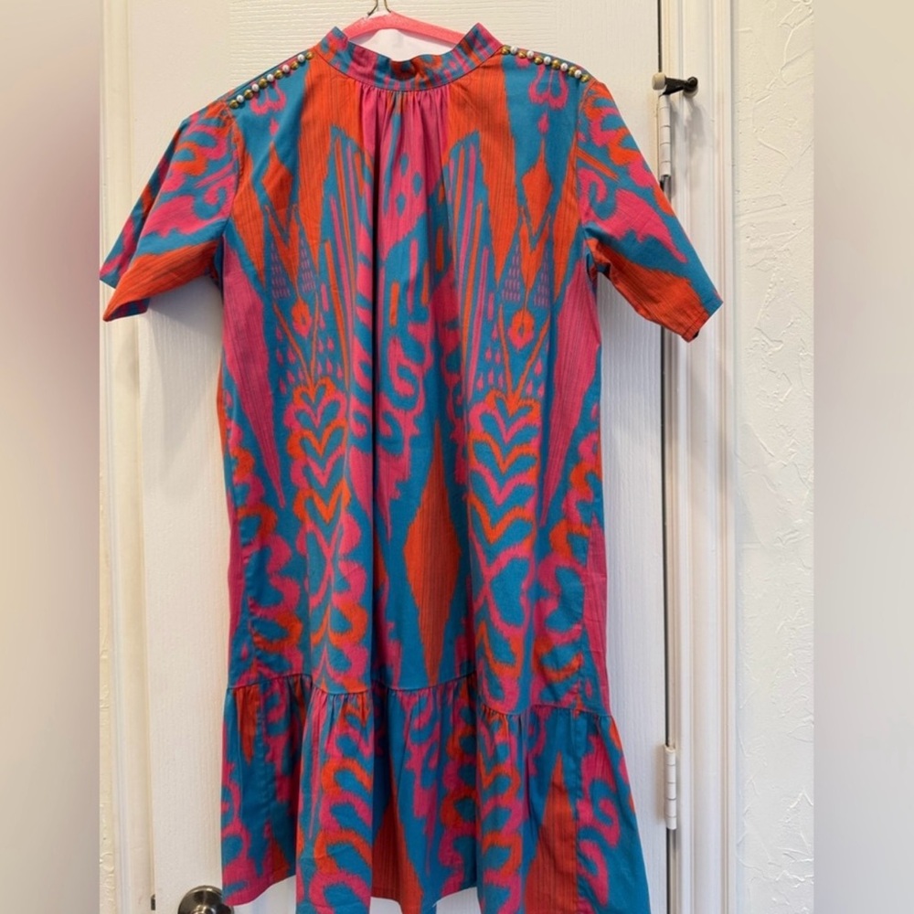 Sheridan French pink blue Ikat Dress M - Picture 3 of 5